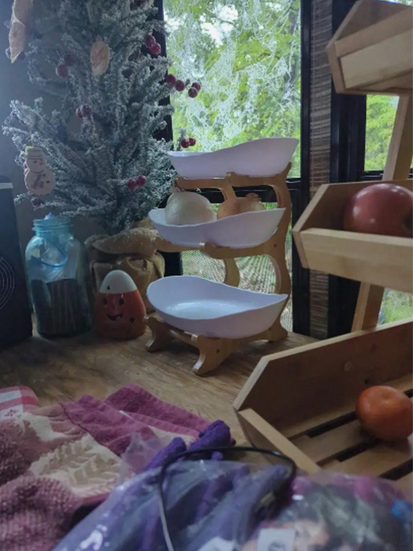 Snacks Food Gift Baskets - Luxury 3-Tier Wooden Fruit Basket -