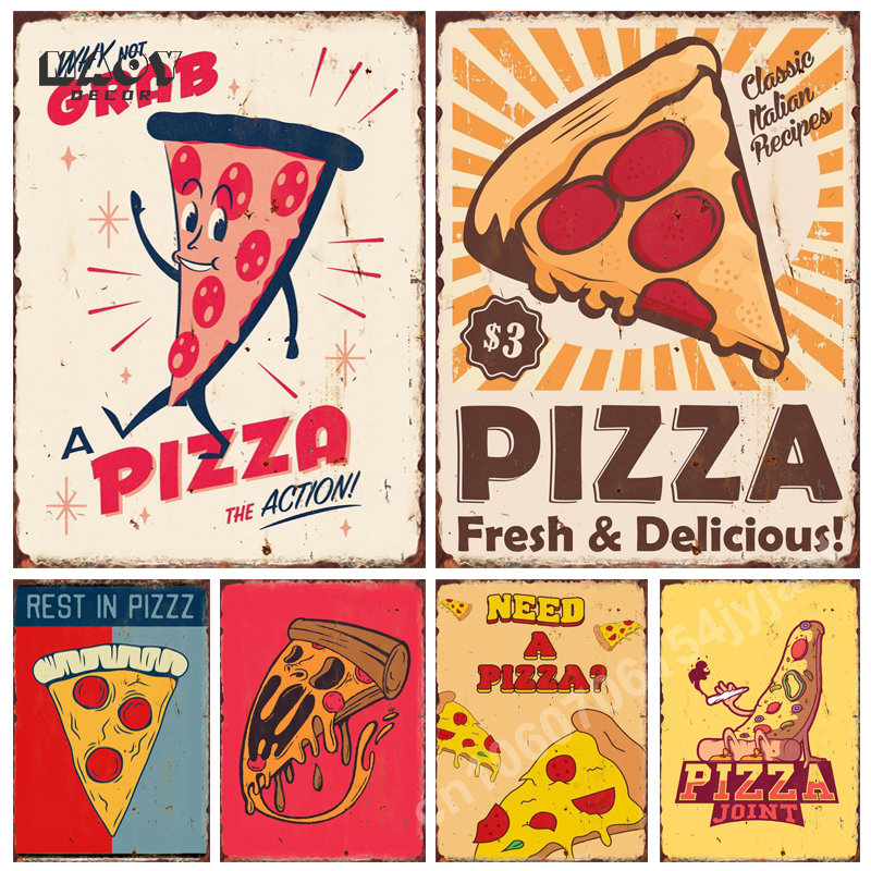 Food Snacks Background - Pizza Funny Food Metal Tin Signs