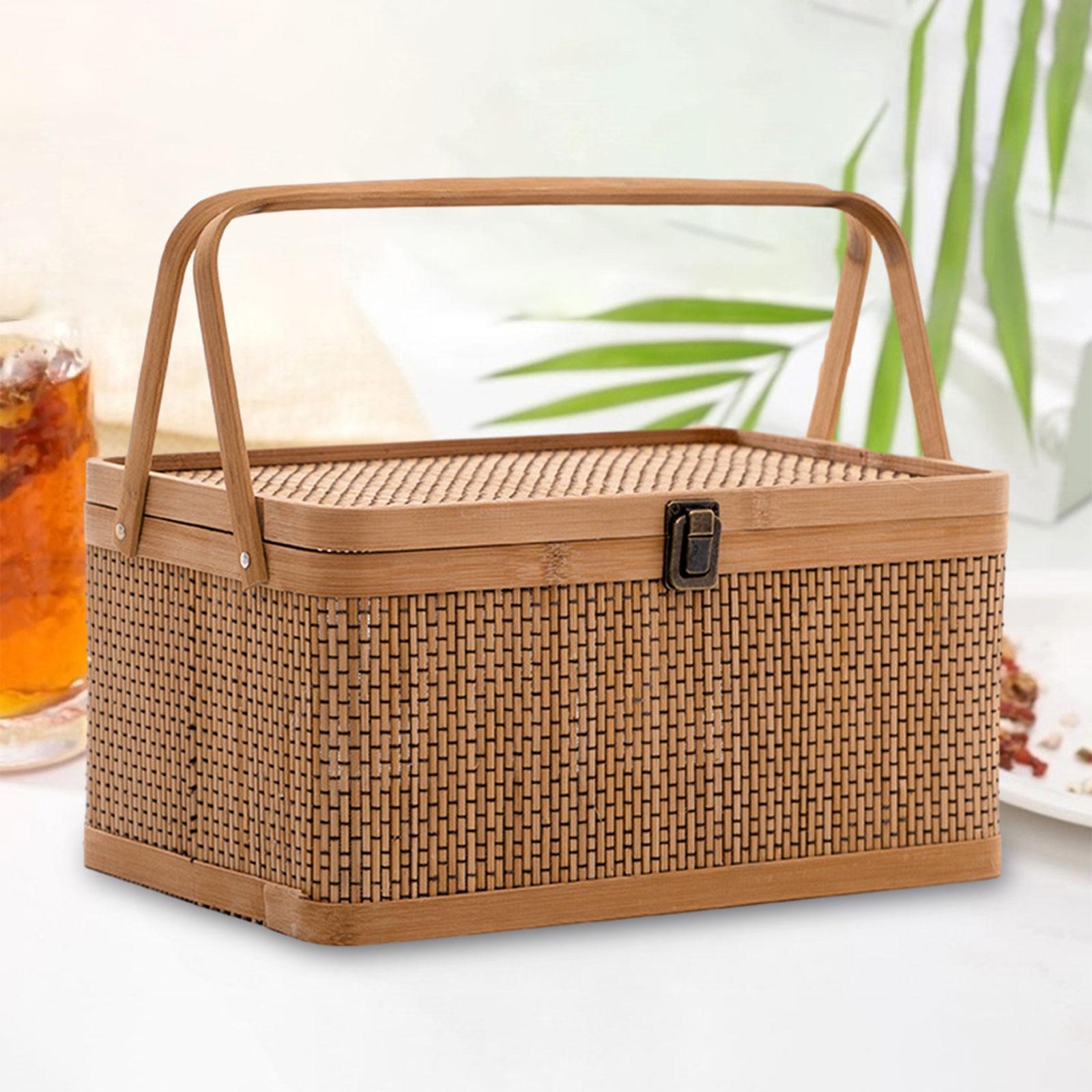 Food Snacks Hamper - Handcrafted Bamboo Picnic Basket with Lockable
