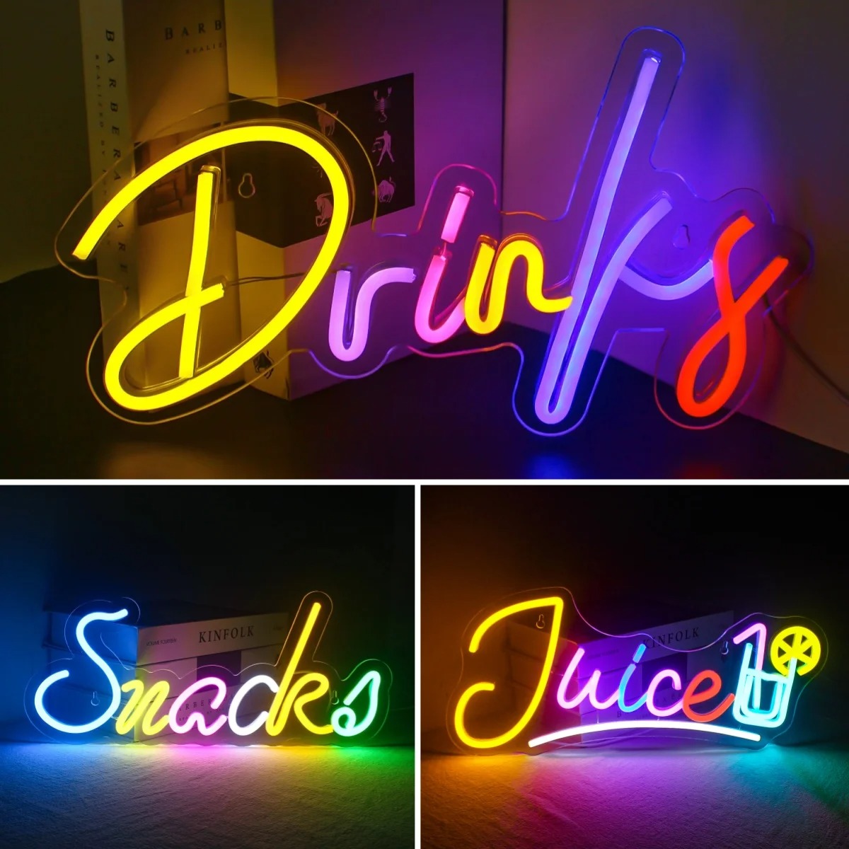 Food Snacks Background - Drinks & Snacks Bar LED Neon