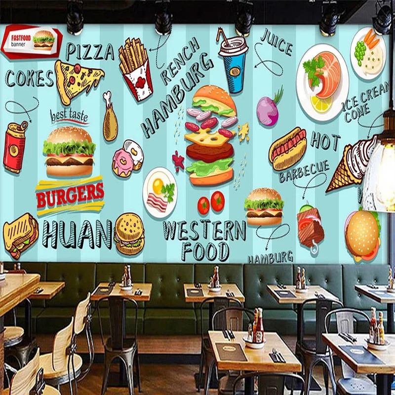 Food Snacks Background - Custom 3D Wallpaper Hand-painted Hamburg Fast