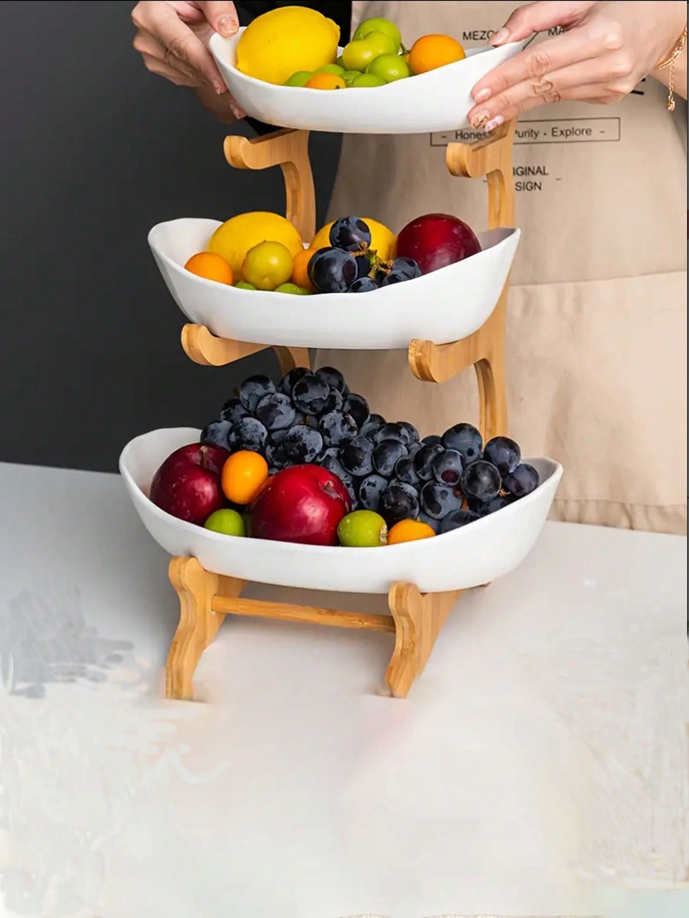 Luxury 3-Tier Wooden Fruit Bas - Snacks Food Gift Baskets review and price