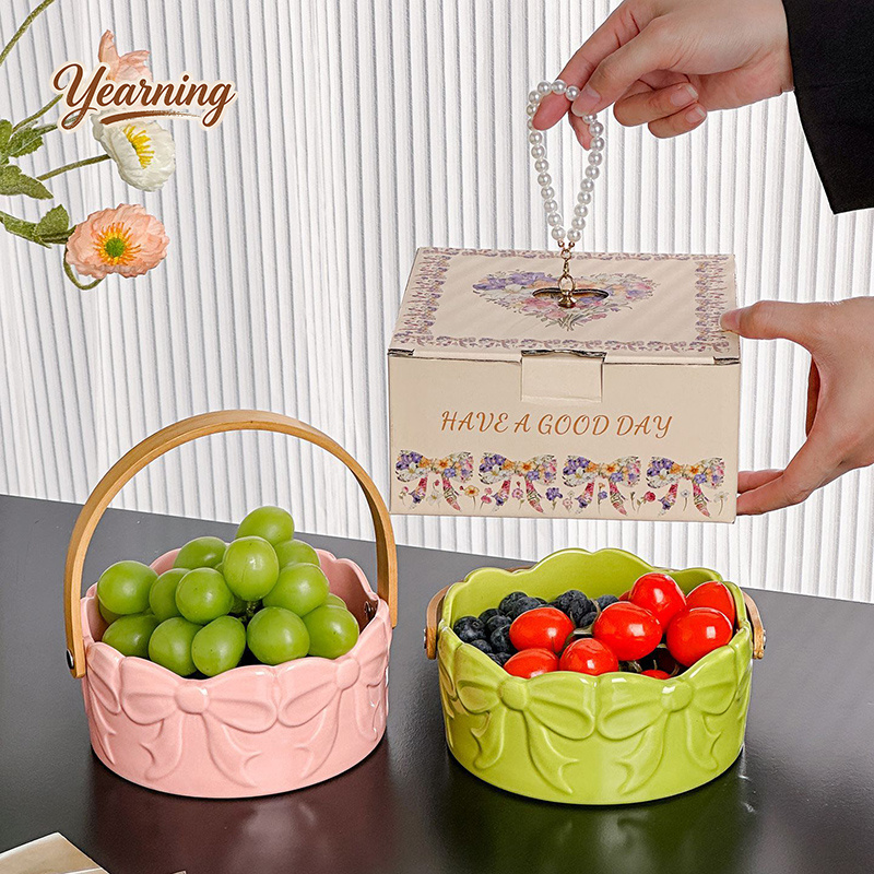High End Bow Handle Ceramic Fr - Snacks Food Gift Baskets review and price