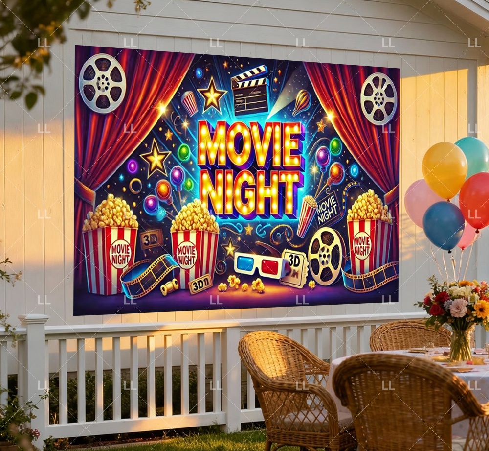 Vintage Cinema Movie Night Par - Food Snacks Background review and price